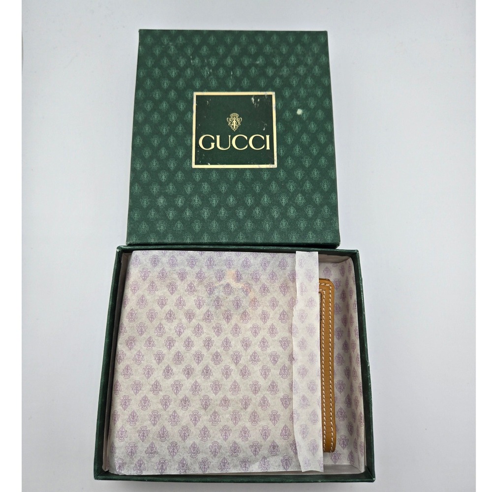 Gucci Vintage GG Supreme Canvas Bifold Wallet Tan Leather Interlocking G Logo - Picture 3 of 10